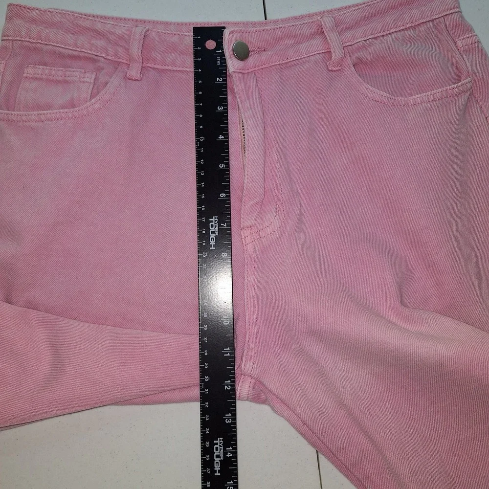 Pink‎ Denim Jeans High Waisted Wide Leg Y2K Bubblegum Sassy Shortcake L Large